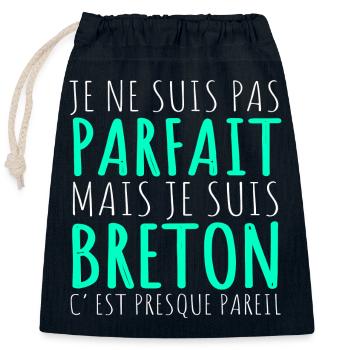 Je Suis Breton Humour Bretagne Cadeau - Sac cadeau en coton avec cordon (25 x 30 cm) - bleu marine - Devant