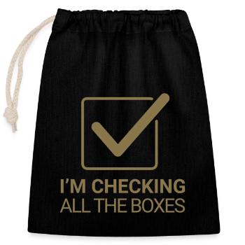 Je coche toutes les cases - Sac cadeau en coton avec cordon (25 x 30 cm) - noir - Devant