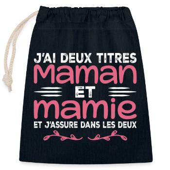 J’ai Deux Titres Maman Et Mamie | Fête des Mères - Sac cadeau en coton avec cordon (25 x 30 cm) - bleu marine - Devant