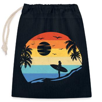 Beach Surfing Surfboard Vintage Surfer Beach Surf - Closable cotton gift bag (25x30cm) - navy - Front