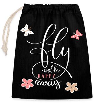 envolez-vous et soyez heureux - Sac cadeau en coton avec cordon (25 x 30 cm) - noir - Devant