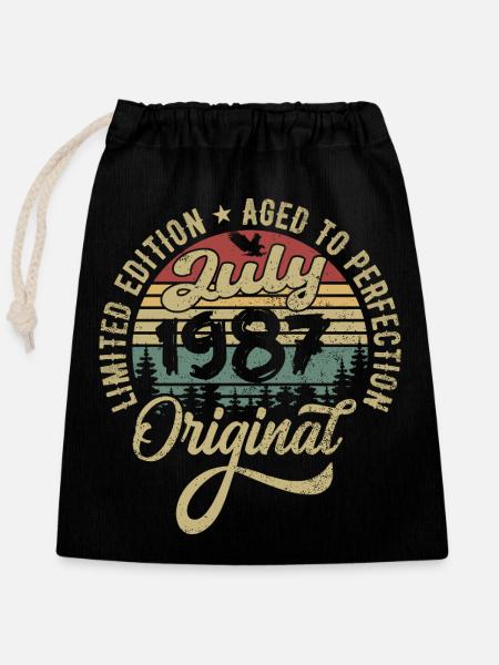 Birthday July 1987 July 1987 July 1987 - Closable cotton gift bag (25x30cm) - black