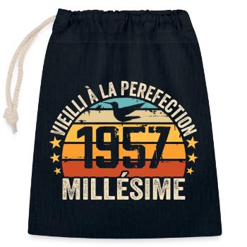 Jahrgang 1957 Retro 1957 Geburtstagsgeschenk - Verschließbarer Geschenkbeutel aus Baumwolle (25x30cm) - Navy - Vorne