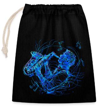 SAXOPHONE, SAX PLAYER RETRO LINE SAXOPHONE T SHIRT - Closable cotton gift bag (25x30cm) - black - Front