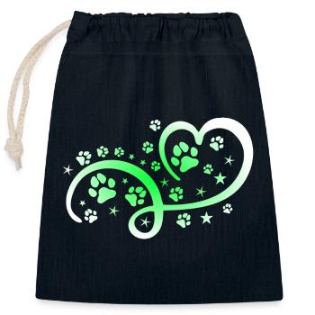 Herz mit Pfötchen und Sternen - Verschließbarer Geschenkbeutel aus Baumwolle (25x30cm) - Navy - Vorne
