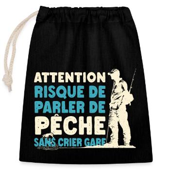 Pêcheur risque de parler de pêche cadeau humour - Sac cadeau en coton avec cordon (25 x 30 cm) - noir - Devant
