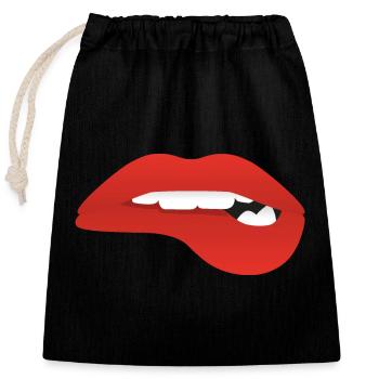 Rote Lippen sagen Küss mich - Verschließbarer Geschenkbeutel aus Baumwolle (25x30cm) - Schwarz - Vorne