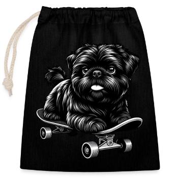 Pudel Skateboarder, Schwarz-Weiß Hund - Verschließbarer Geschenkbeutel aus Baumwolle (25x30cm) - Schwarz - Vorne