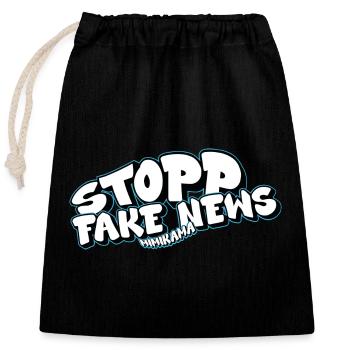 Stopp Fake News - Verschließbarer Geschenkbeutel aus Baumwolle (25x30cm) - Schwarz - Vorne