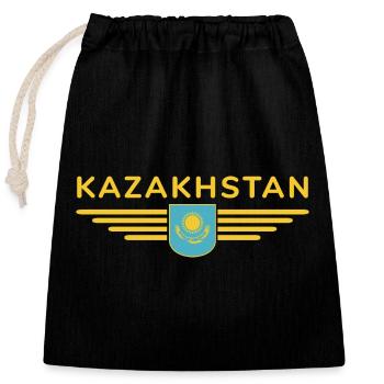 Kazakhstan Design – Steppe et tradition - Sac cadeau en coton avec cordon (25 x 30 cm) - noir - Devant