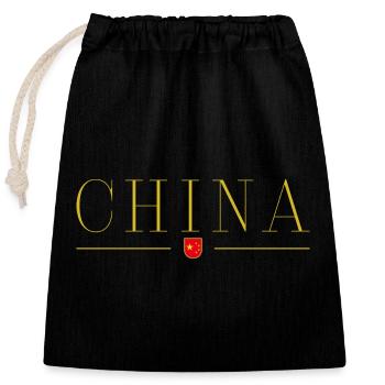 J’aime la Chine, T-shirt design de style élégance - Sac cadeau en coton avec cordon (25 x 30 cm) - noir - Devant