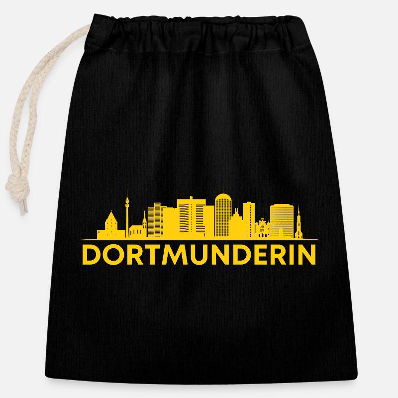 Dortmunder ! Dortmund, ma ville ! - Sac cadeau en coton avec cordon (25 x 30 cm) - noir