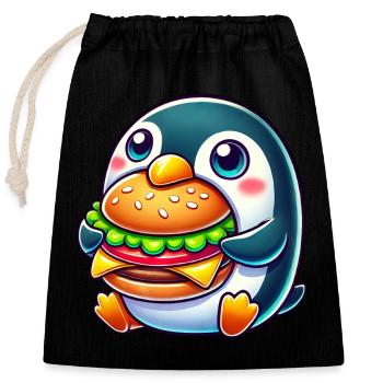 mignon pingouin burger dessin animé restauration rapide - Sac cadeau en coton avec cordon (25 x 30 cm) - noir - Devant
