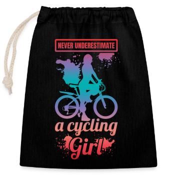 Ne sous-estimez jamais une cycliste - Sac cadeau en coton avec cordon (25 x 30 cm) - noir - Devant