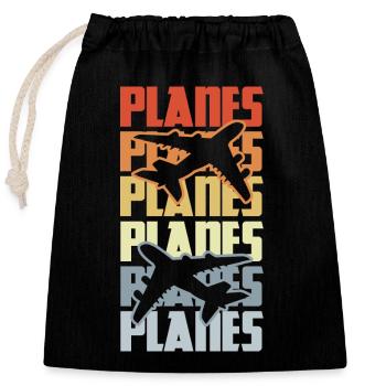 Avions d’époque - Sac cadeau en coton avec cordon (25 x 30 cm) - noir - Devant