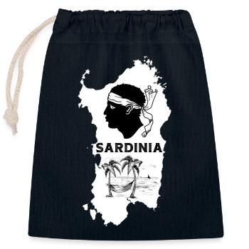 Carte de l’île de Sardaigne avec tête de pirate de palmiers - Sac cadeau en coton avec cordon (25 x 30 cm) - bleu marine - Devant