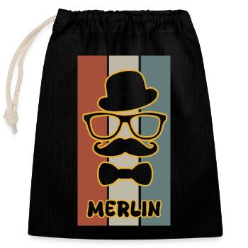 Merlin comme nom - Sac cadeau en coton avec cordon (25 x 30 cm) - noir - Devant
