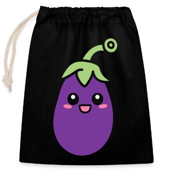 Aubergine - Sac cadeau en coton avec cordon (25 x 30 cm) - noir - Devant
