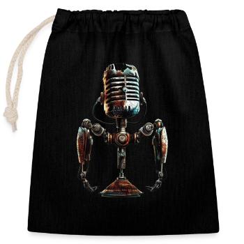 microphone old school - Closable cotton gift bag (25x30cm) - black - Front