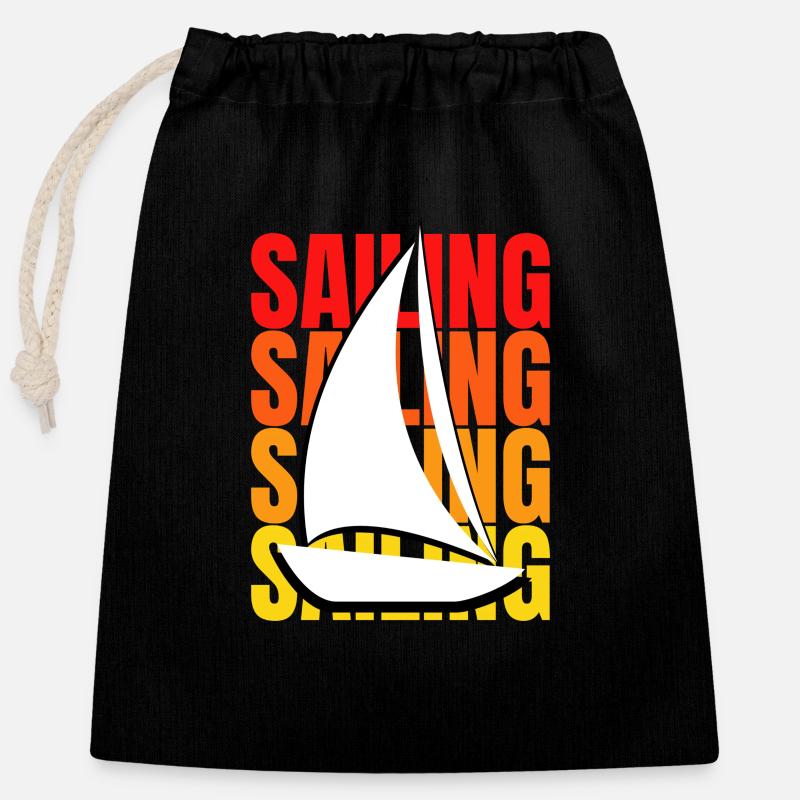 Sailing Dreams: Wind in den Segeln - Verschließbarer Geschenkbeutel aus Baumwolle (25x30cm) - Schwarz