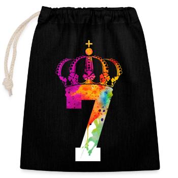KING 7 JAHRE QUEEN 7. GEBURTSTAG - Verschließbarer Geschenkbeutel aus Baumwolle (25x30cm) - Schwarz - Vorne