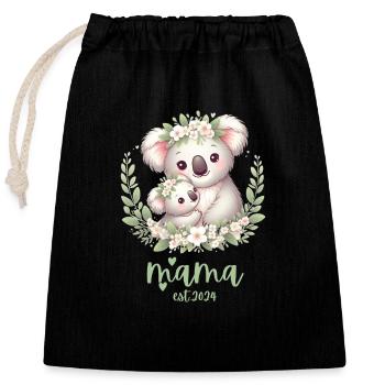 Mama Est. 2024 Koala câlin Couronne florale nouvelle maman - Sac cadeau en coton avec cordon (25 x 30 cm) - noir - Devant