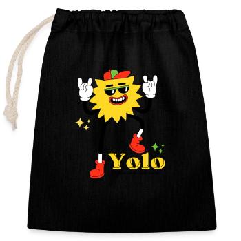 YOLO T-Shirt – Live in the moment! - Closable cotton gift bag (25x30cm) - black - Front