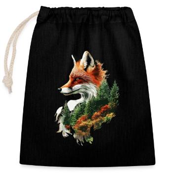 Mystischer Fuchs mit Wald – Naturkunst Design - Verschließbarer Geschenkbeutel aus Baumwolle (25x30cm) - Schwarz - Vorne