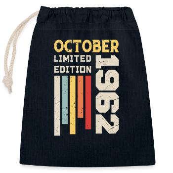 Octobre 1962 - Cadeau anniversaire Octobre 1962 - Sac cadeau en coton avec cordon (25 x 30 cm) - bleu marine - Devant