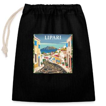 Lipari Italien: Traumstrand Sommerurlaub - Verschließbarer Geschenkbeutel aus Baumwolle (25x30cm) - Schwarz - Vorne
