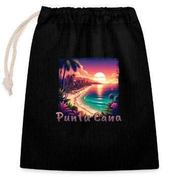 Punta Cana République dominicaine Vacances Coucher de soleil - Sac cadeau en coton avec cordon (25 x 30 cm) - noir - Devant