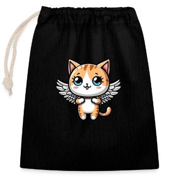 Chat de bande dessinée mignon avec des ailes d’ange - Sac cadeau en coton avec cordon (25 x 30 cm) - noir - Devant