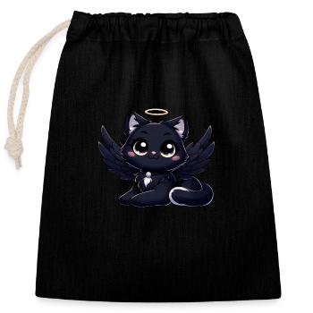 Chat gothique mignon ange noir avec ailes - Sac cadeau en coton avec cordon (25 x 30 cm) - noir - Devant