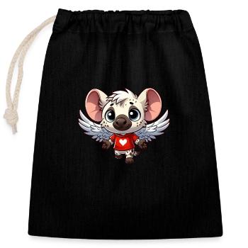 Süße Hyäne Engel mit Flügeln Cartoon - Verschließbarer Geschenkbeutel aus Baumwolle (25x30cm) - Schwarz - Vorne