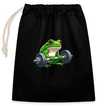 Strong frog while lifting weights - Closable cotton gift bag (25x30cm) - black - Front