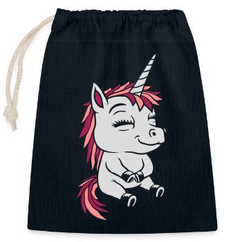 Bande dessinée petite licorne assise - Sac cadeau en coton avec cordon (25 x 30 cm) - bleu marine - Devant