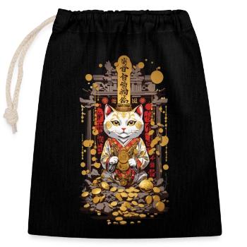 Japanische Katze für Glück Maneki Neko Streetstyle - Verschließbarer Geschenkbeutel aus Baumwolle (25x30cm) - Schwarz - Vorne
