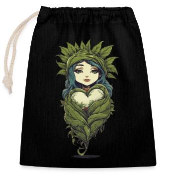 Pflanzenliebe Girl mit Herz Liebe Pflanzen - Verschließbarer Geschenkbeutel aus Baumwolle (25x30cm) - Schwarz - Vorne