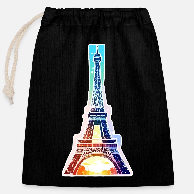 Eiffel tower #13 - Closable cotton gift bag (25x30cm) - black