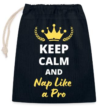 “Keep Calm and Nap Like a Pro” - Détente et flemme - Sac cadeau en coton avec cordon (25 x 30 cm) - bleu marine - Devant