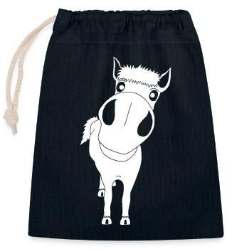 Close-up of a horse (white) - Closable cotton gift bag (25x30cm) - navy - Front