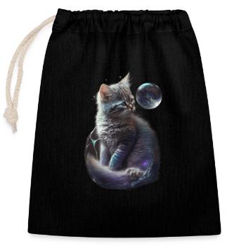 chaton chat animal - Sac cadeau en coton avec cordon (25 x 30 cm) - noir - Devant