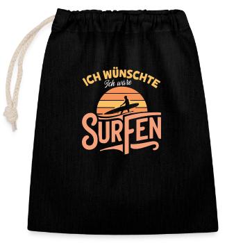 Ich wünschte, ich wäre Surfen, Surfboard, Surfing - Verschließbarer Geschenkbeutel aus Baumwolle (25x30cm) - Schwarz - Vorne
