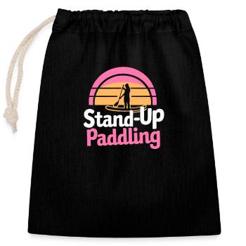 SUP-Board Fan Geschenk Paddler Ausrüstung Meer - Verschließbarer Geschenkbeutel aus Baumwolle (25x30cm) - Schwarz - Vorne