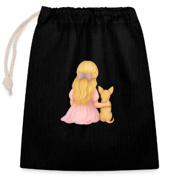 Blonde Girl with Chihuahua Motif - Closable cotton gift bag (25x30cm) - black - Front