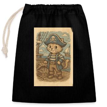 Pirate cat / Piratenkatze - Closable cotton gift bag (25x30cm) - black - Front