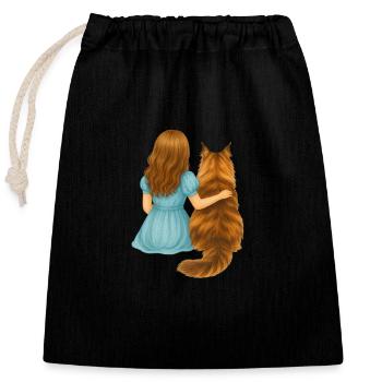 Girl with Cat – Magical Friendship - Closable cotton gift bag (25x30cm) - black - Front