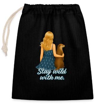 Stay Wild with Me Blonde Frau mit Otter - Verschließbarer Geschenkbeutel aus Baumwolle (25x30cm) - Schwarz - Vorne