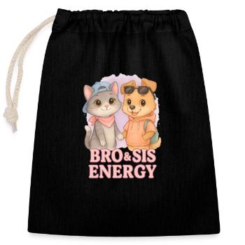 Bro & Sis Energy – Cool Sibling Cat Dog - Sac cadeau en coton avec cordon (25 x 30 cm) - noir - Devant