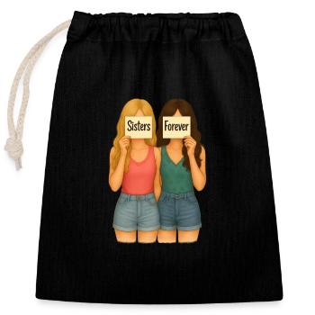 Sisters Forever – Schwestern für immer - Verschließbarer Geschenkbeutel aus Baumwolle (25x30cm) - Schwarz - Vorne